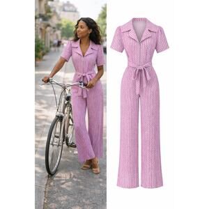 Unique Vintage Lavender and White Zig-zag Jumpsuit